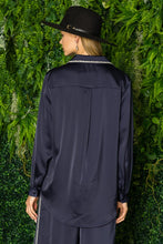 Load image into Gallery viewer, WILEENE SATIN SHIRT WITH DIAMOND TRIM
