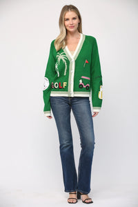 GOLF EMBROIDERED PATCH CARDIGAN